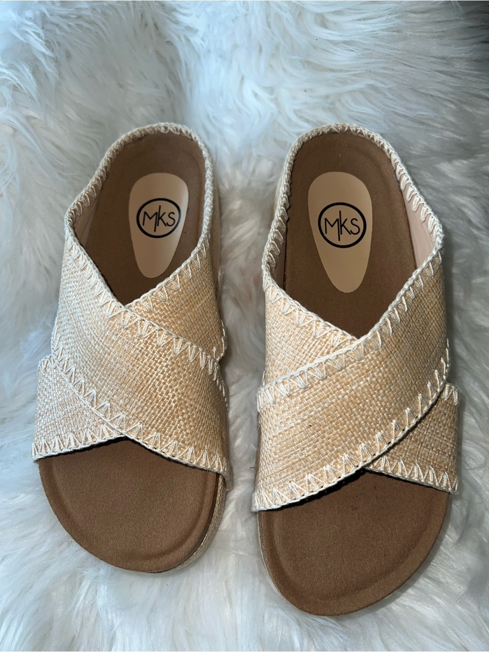 MKS Women’s Natural Woven Crossband Slide Mules